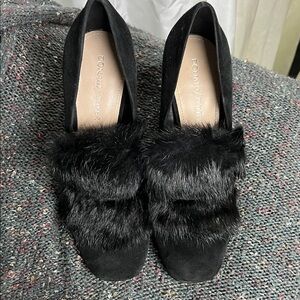 Donald Pliner Black Fur-Accent Heels.